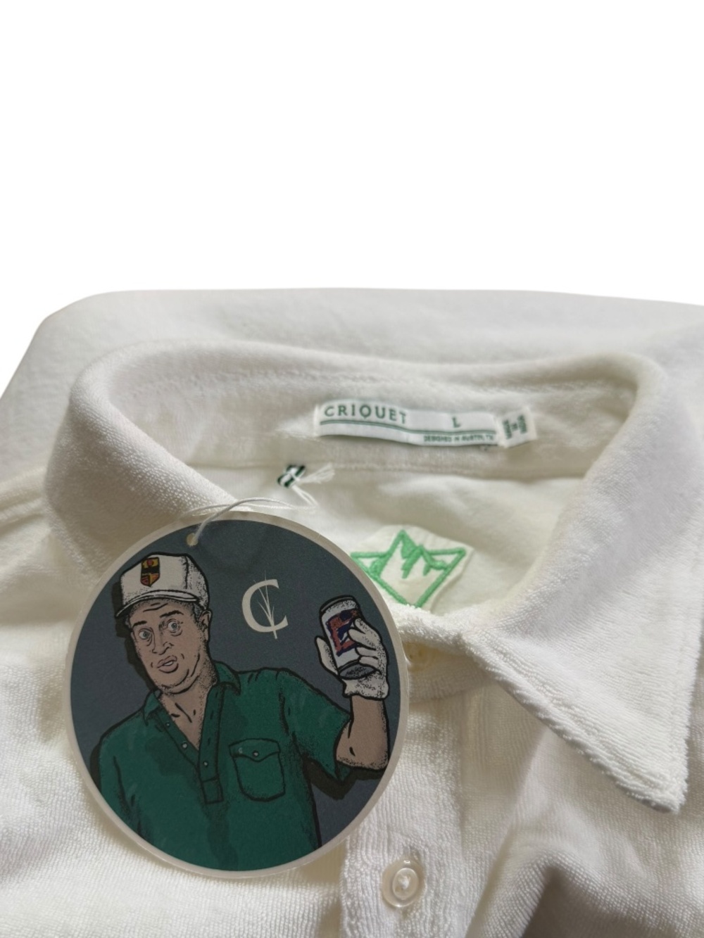 Criquet Terry Cloth Polo Shirt White Pocket Beach Pool Men's Large NWT - Picture 4 of 12